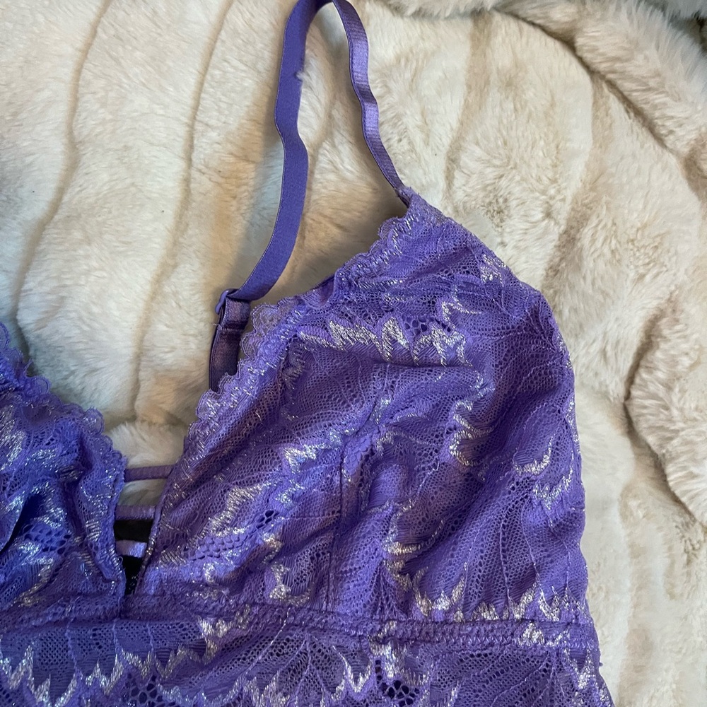 Fairycore Women S/M Light Purple Festival Lace Stretchy Faeries Shimmer Bralette